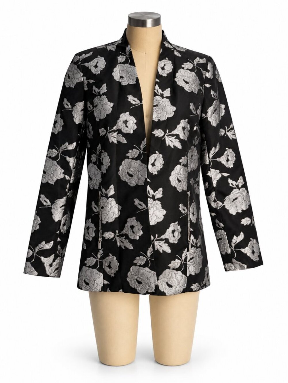 Calvin Klein Black & Silver-Tone Floral Jacket - 2-4